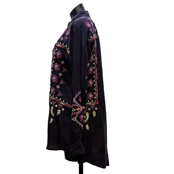 NWT Johnny Was Purple Embroidered Curacao Oversized Shirt Tunic Button Front M - Picture 4 of 6